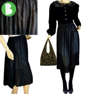 ELISABETH BLACK & GOLD DOTS ELASTIC WAIST MIDI SKIRT (22)